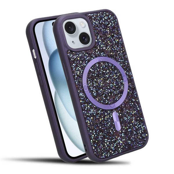Schutzhülle für iPhone 15 Hülle in Lila kompatibel mit MagSafe Case Cover Glitzer Diamant Style