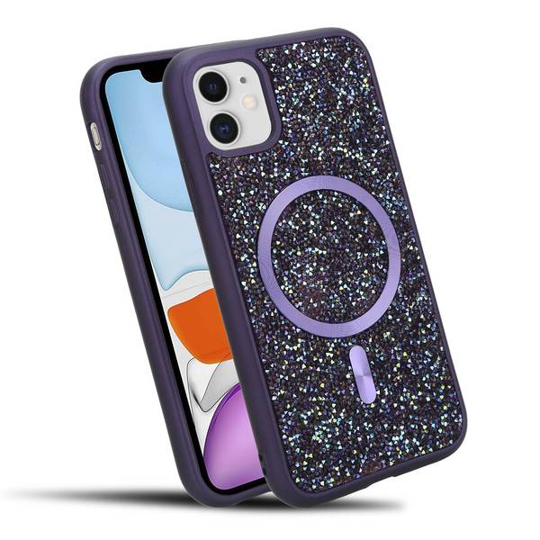 Schutzhülle für iPhone 11 Hülle in Lila kompatibel mit MagSafe Case Cover Glitzer Diamant Style