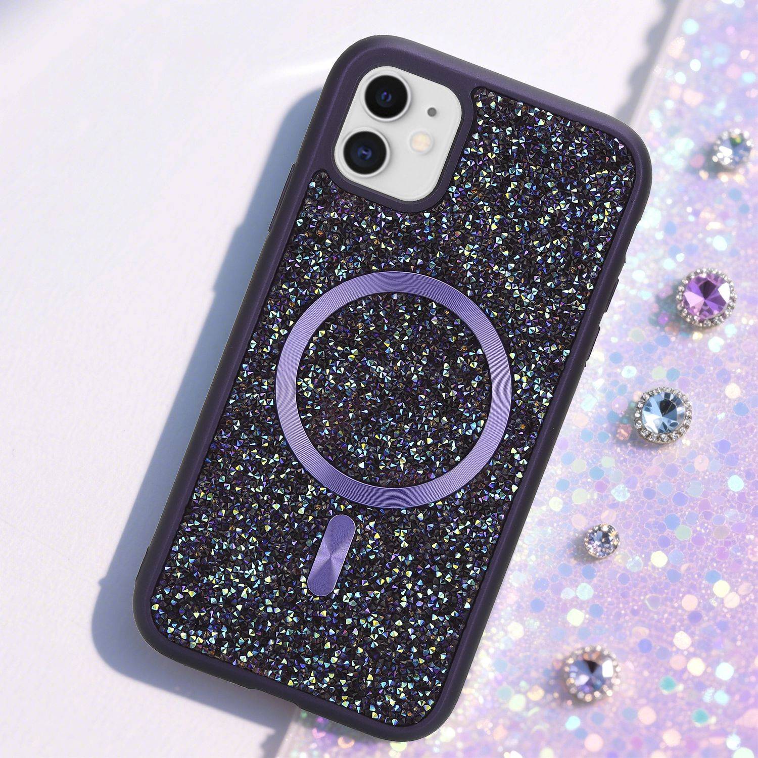 Schutzhülle für iPhone 11 Hülle in Lila kompatibel mit MagSafe Case Cover Glitzer Diamant Style-1