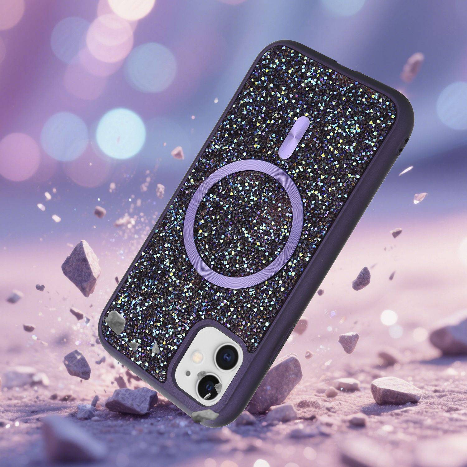 Schutzhülle für iPhone 11 Hülle in Lila kompatibel mit MagSafe Case Cover Glitzer Diamant Style-2