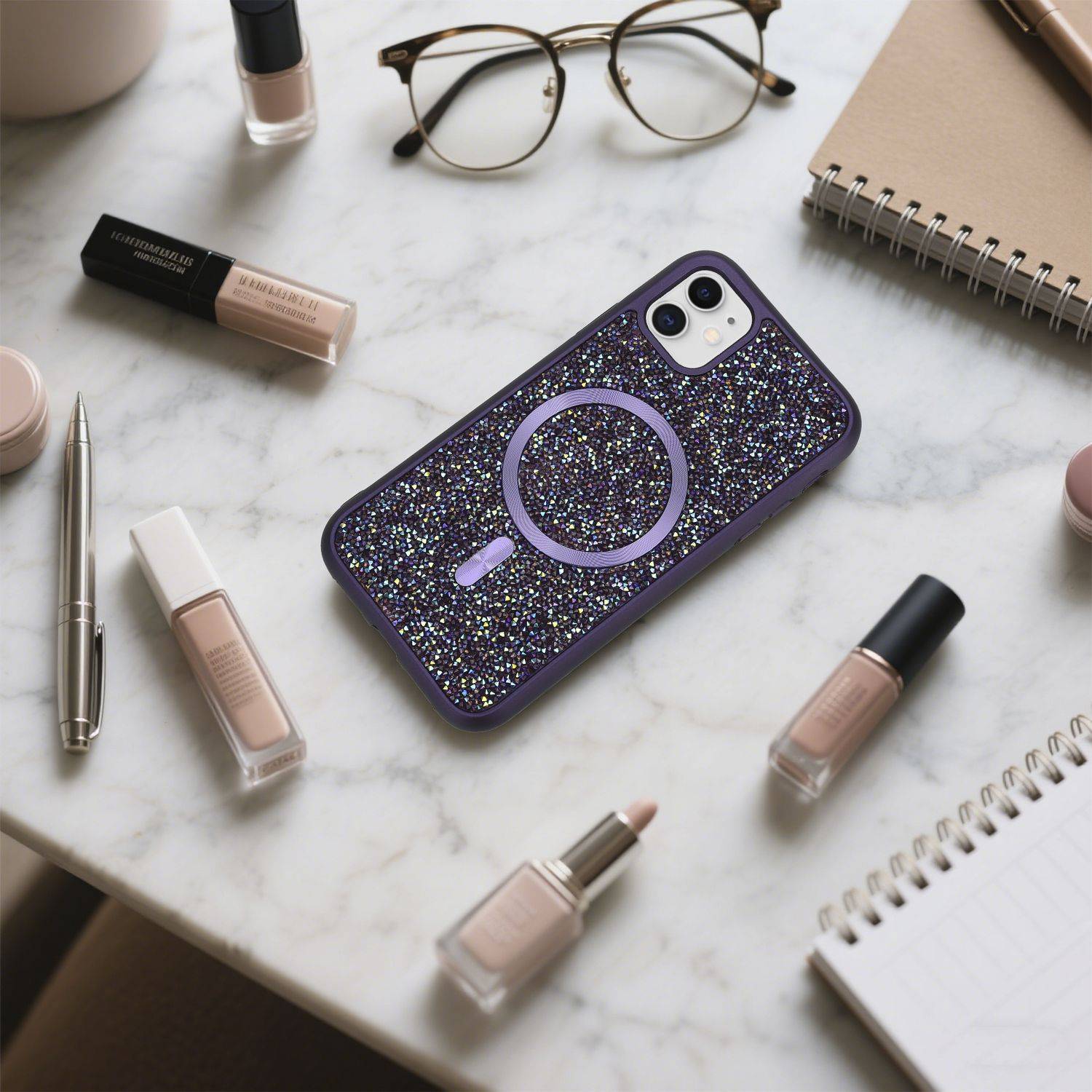 Schutzhülle für iPhone 11 Hülle in Lila kompatibel mit MagSafe Case Cover Glitzer Diamant Style-4