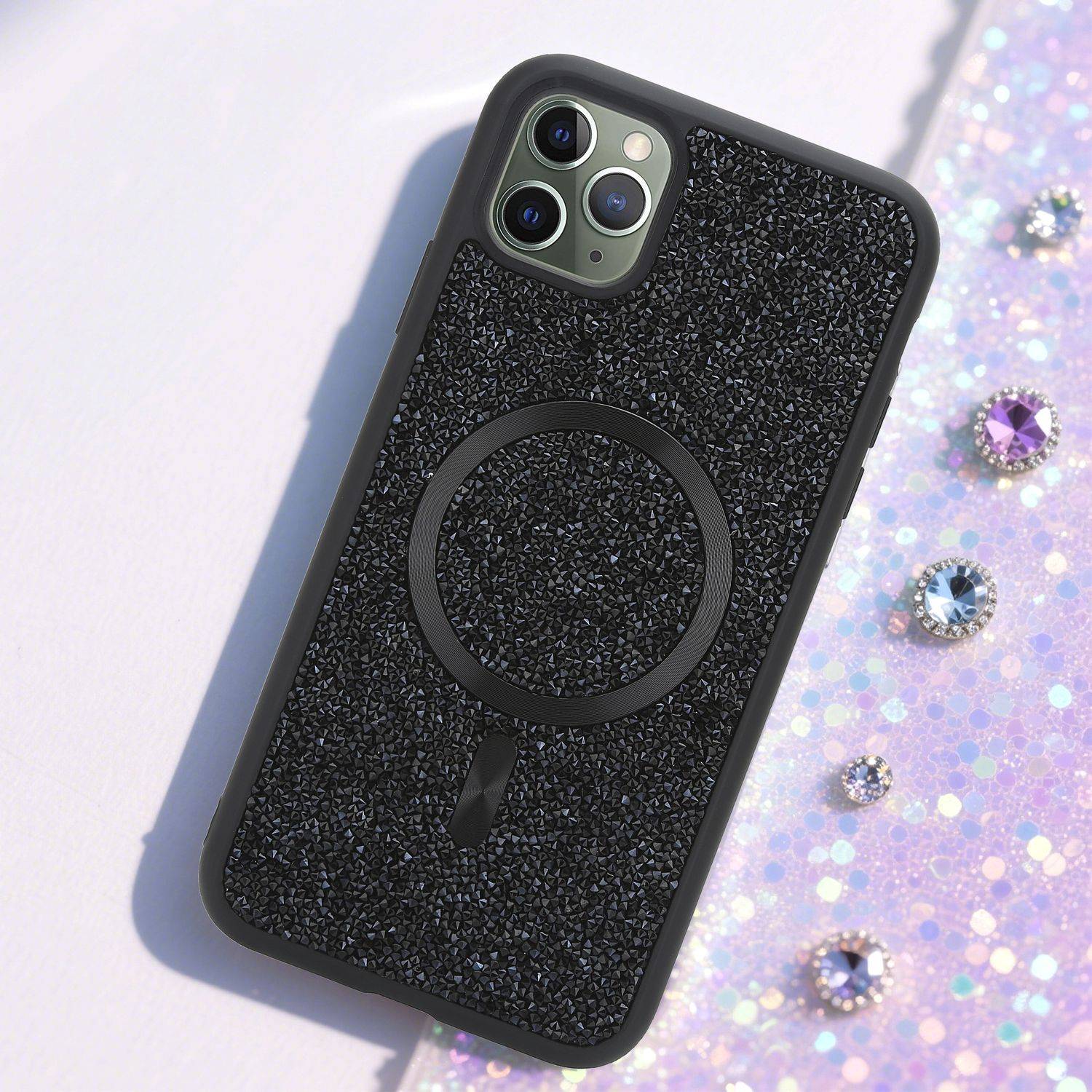 Schutzhülle für iPhone 11 PRO MAX Hülle in Schwarz kompatibel mit MagSafe Case Cover Glitzer Diamant Style-1