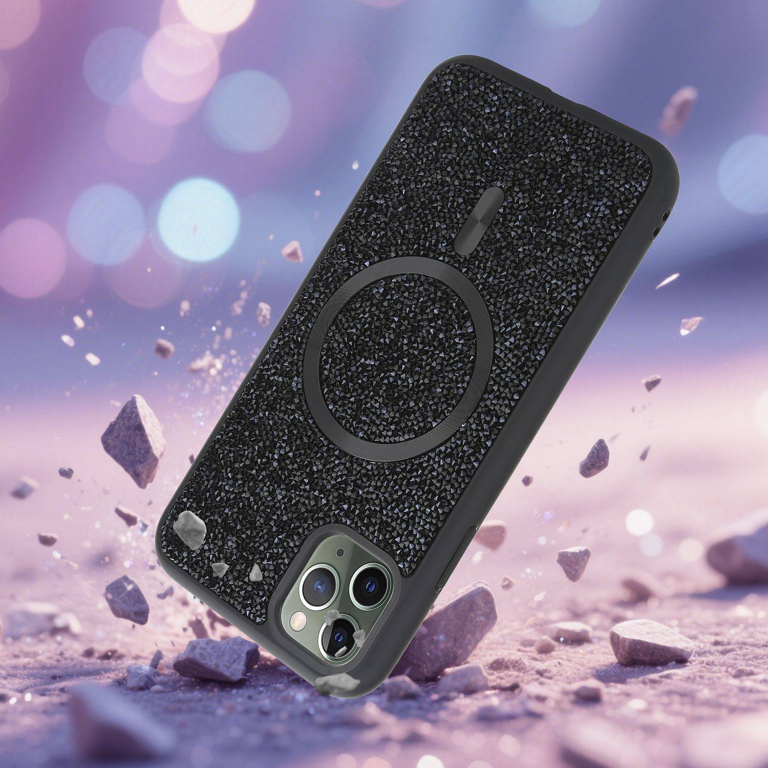 Schutzhülle für iPhone 11 PRO MAX Hülle in Schwarz kompatibel mit MagSafe Case Cover Glitzer Diamant Style-2