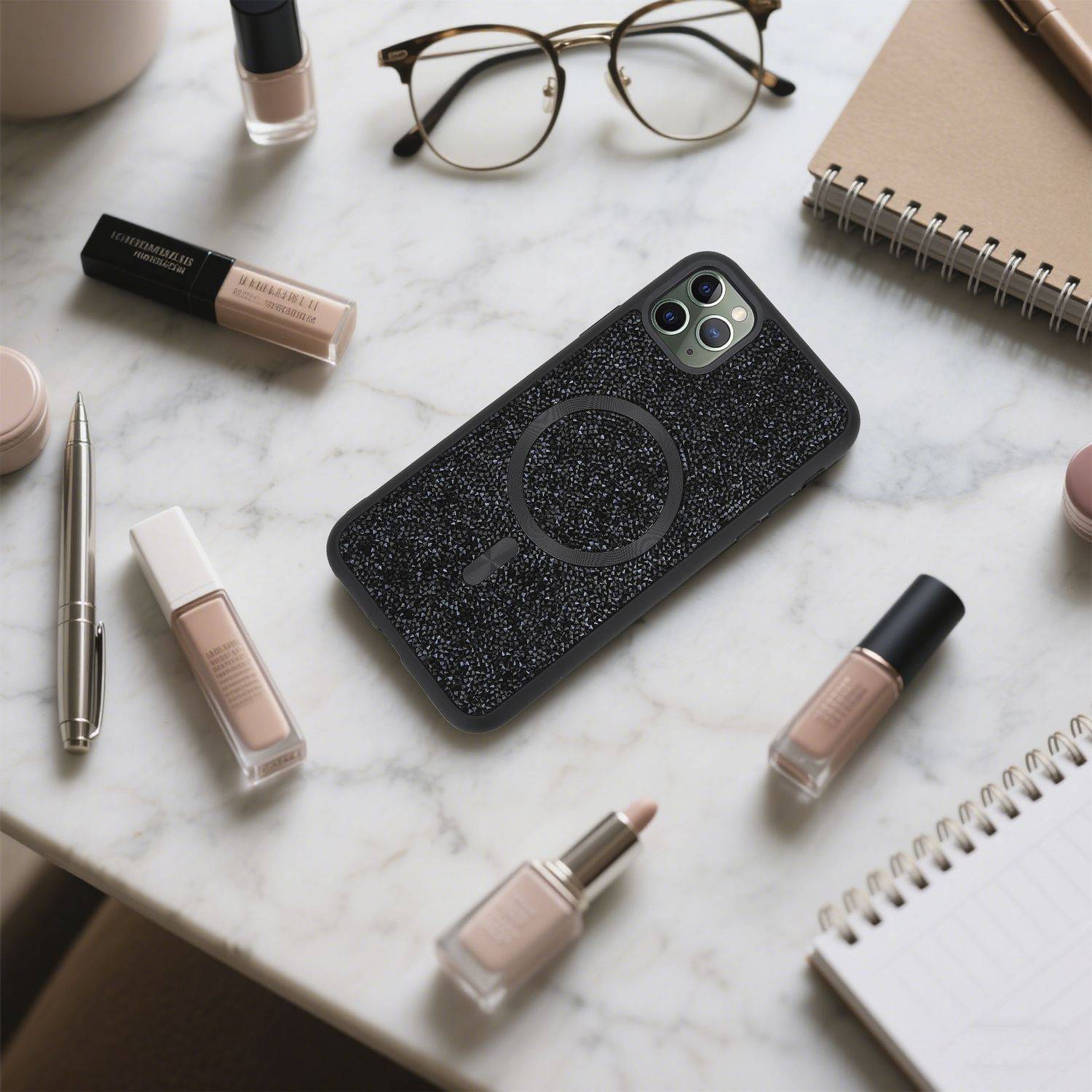 Schutzhülle für iPhone 11 PRO MAX Hülle in Schwarz kompatibel mit MagSafe Case Cover Glitzer Diamant Style-4