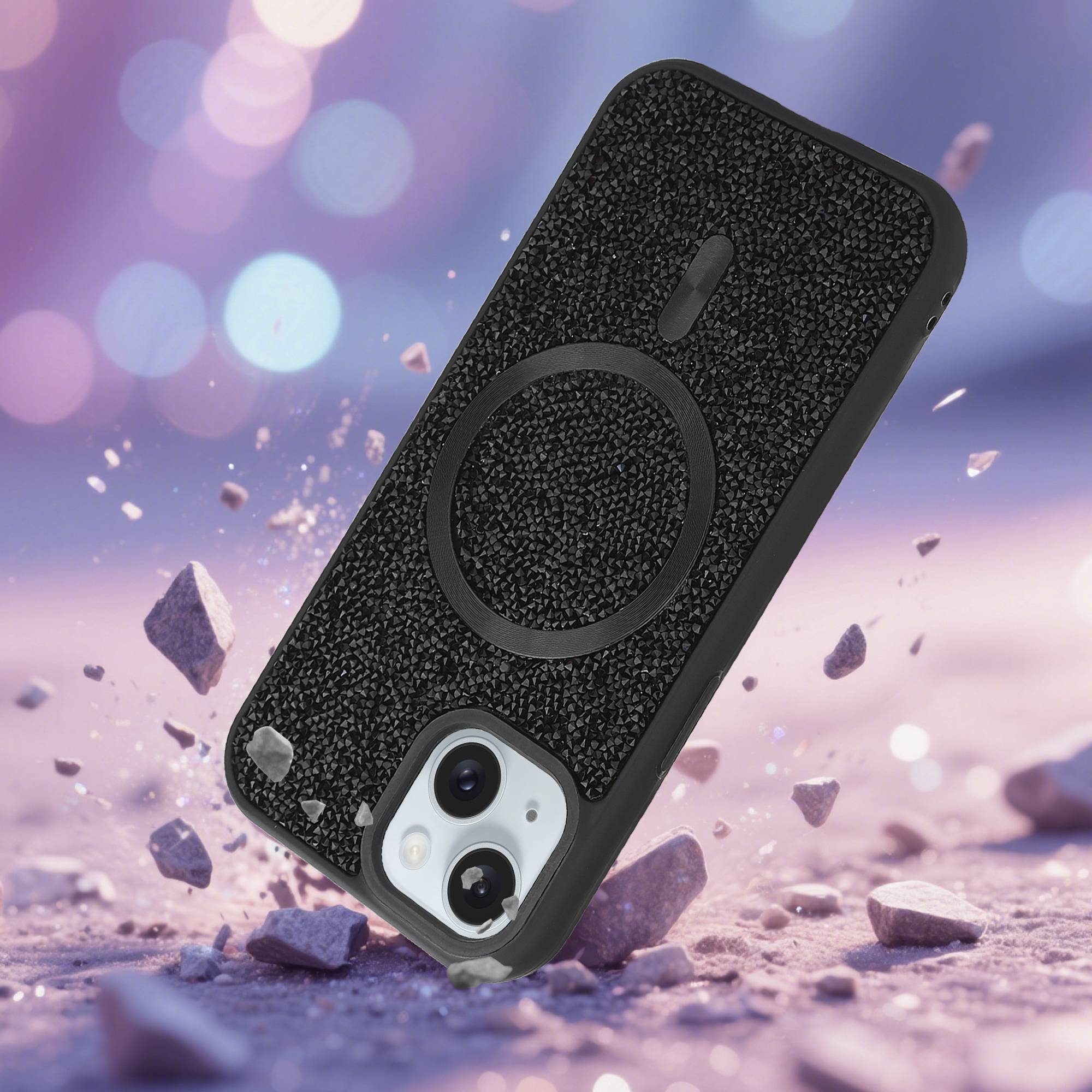 Schutzhülle für iPhone 15 Hülle in Schwarz kompatibel mit MagSafe Case Cover Glitzer Diamant Style-2