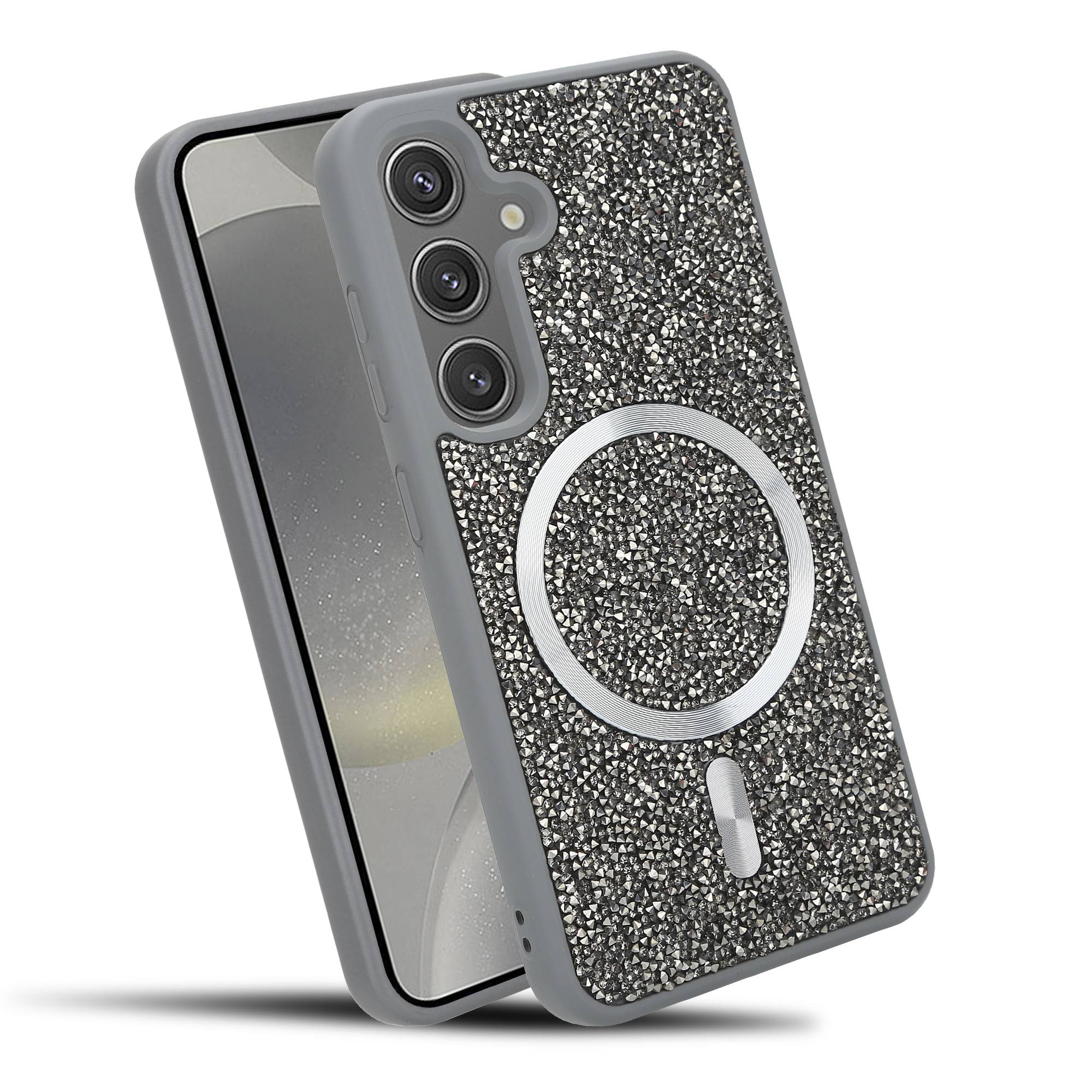 Schutzhülle für Samsung Galaxy S24 Hülle in Grau kompatibel mit MagSafe Case Cover Glitzer Diamant Style-0