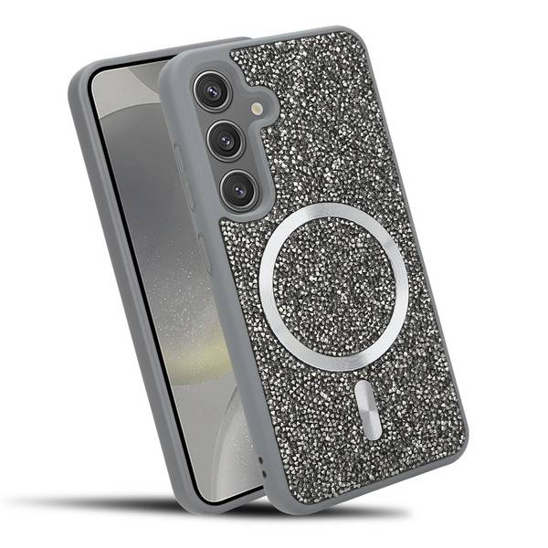 Schutzhülle für Samsung Galaxy S24 Hülle in Grau kompatibel mit MagSafe Case Cover Glitzer Diamant Style