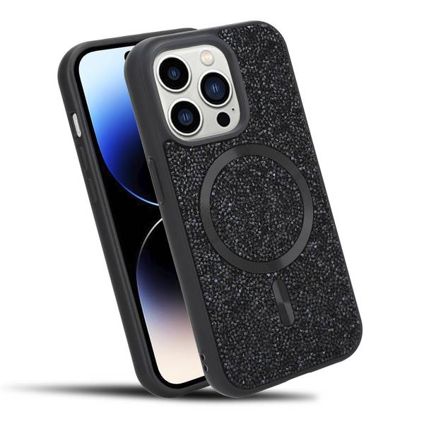 Schutzhülle für iPhone 14 PRO MAX Hülle in Schwarz kompatibel mit MagSafe Case Cover Glitzer Diamant Style
