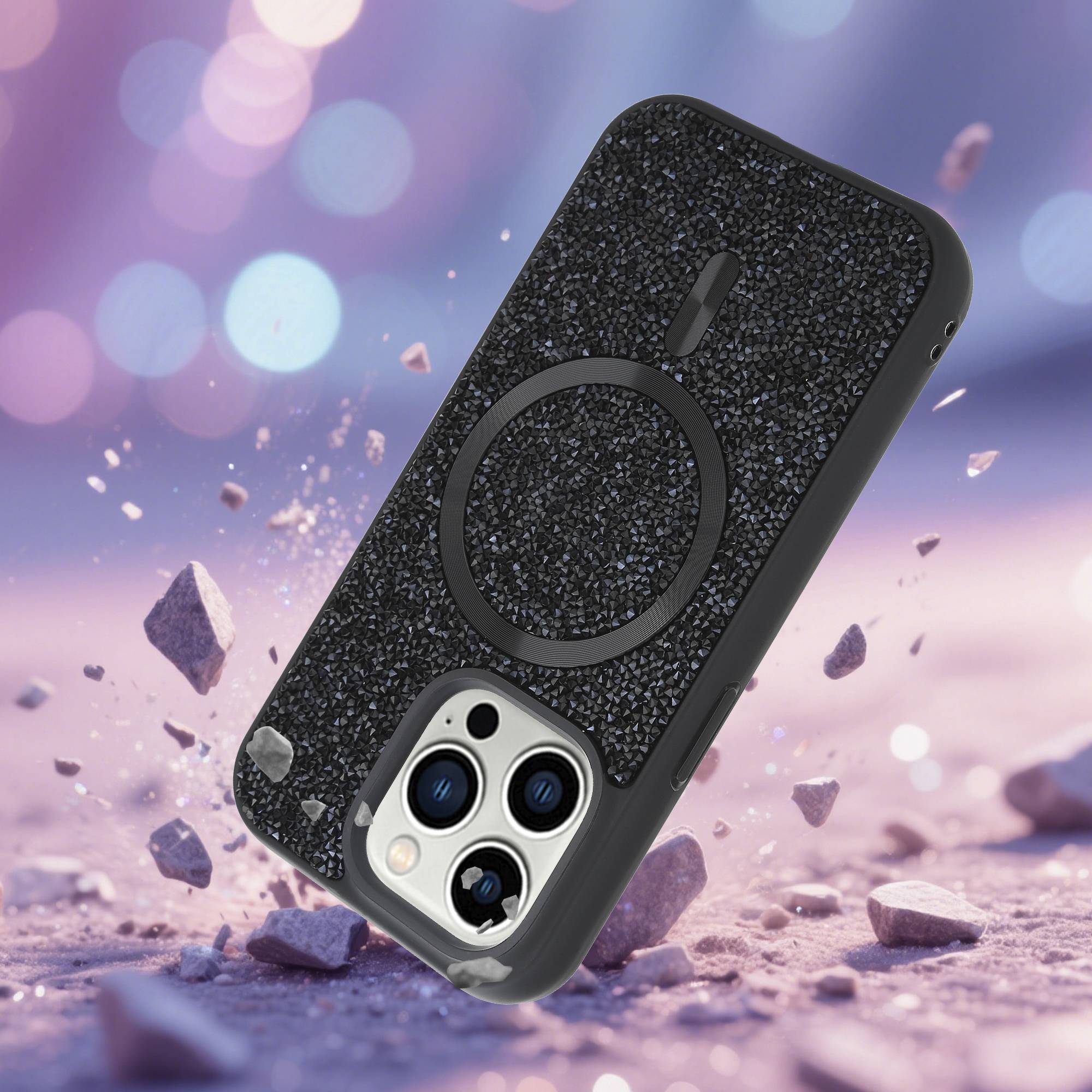 Schutzhülle für iPhone 14 PRO Hülle in Schwarz kompatibel mit MagSafe Case Cover Glitzer Diamant Style-2