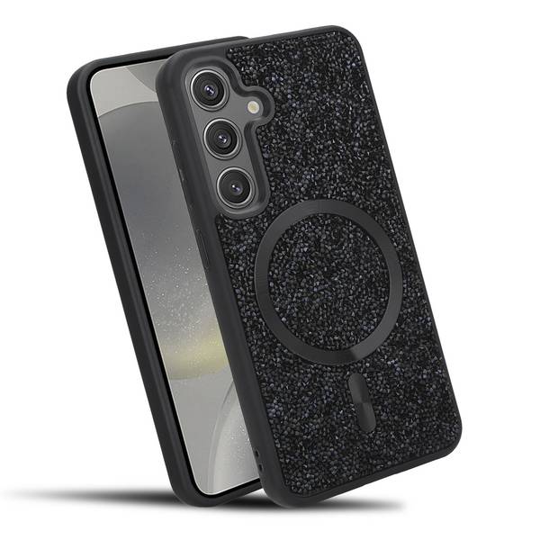Schutzhülle für Samsung Galaxy S24 Hülle in Schwarz kompatibel mit MagSafe Case Cover Glitzer Diamant Style