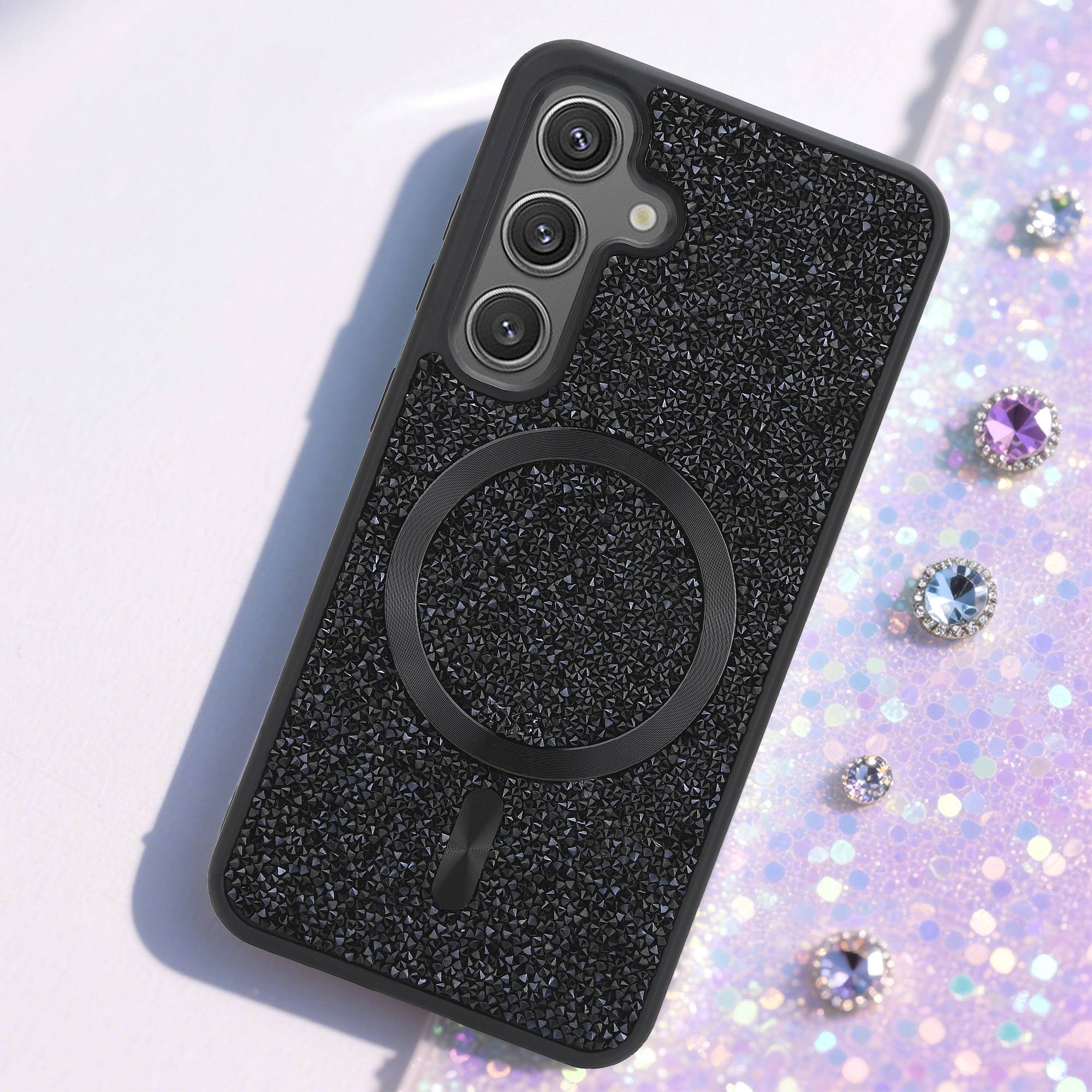 Schutzhülle für Samsung Galaxy S24 Hülle in Schwarz kompatibel mit MagSafe Case Cover Glitzer Diamant Style-1