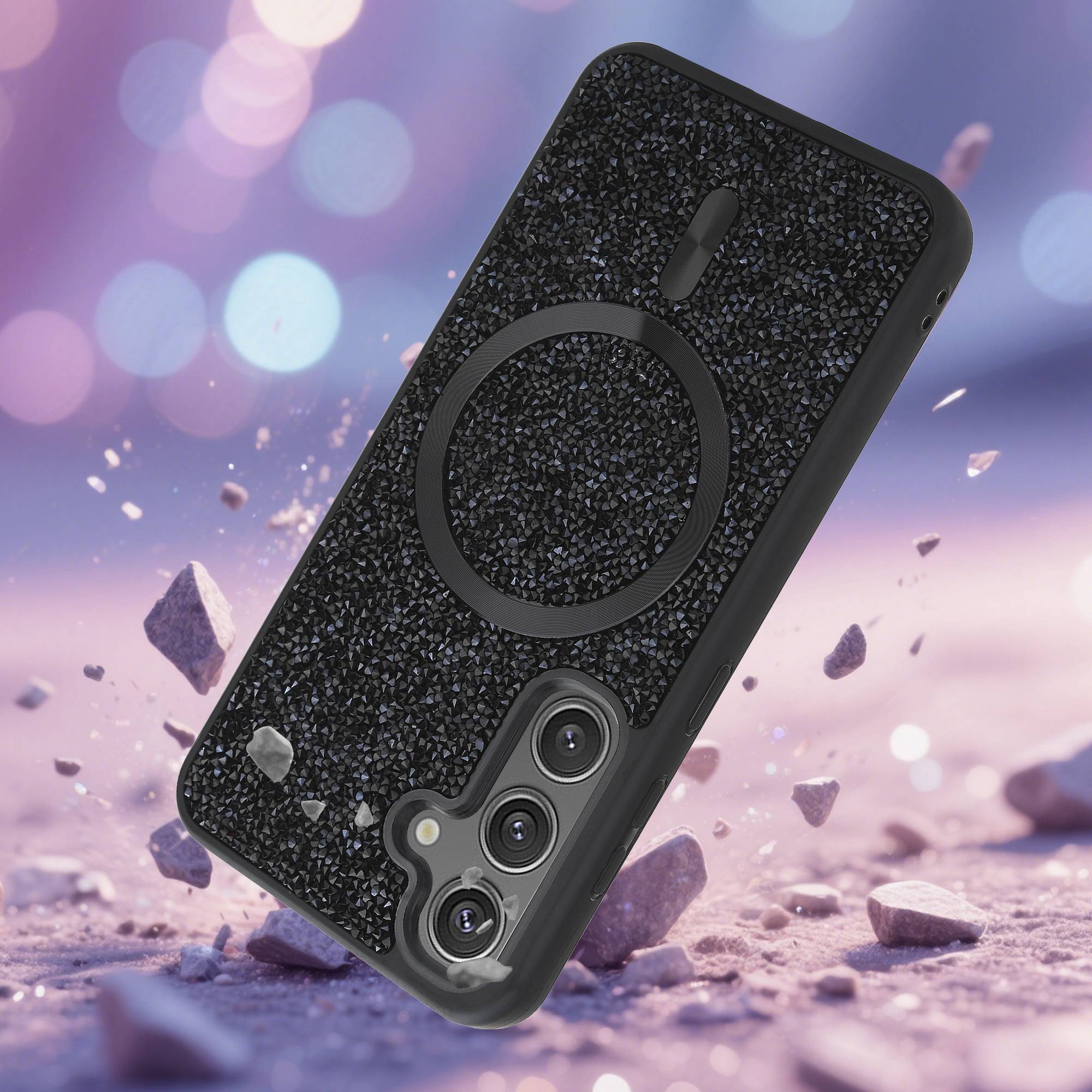 Schutzhülle für Samsung Galaxy S24 Hülle in Schwarz kompatibel mit MagSafe Case Cover Glitzer Diamant Style-2