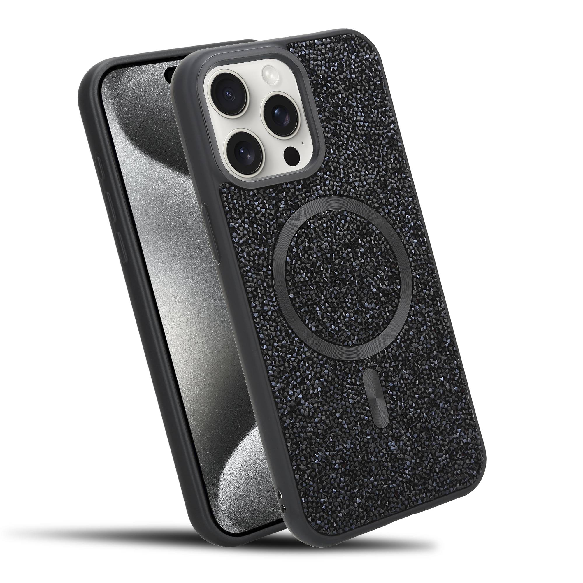 Schutzhülle für iPhone 15 PRO Hülle in Schwarz kompatibel mit MagSafe Case Cover Glitzer Diamant Style-0