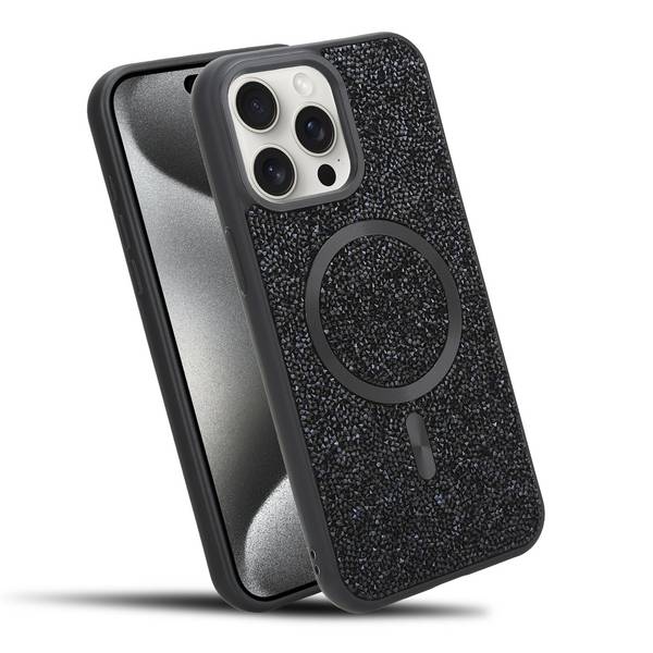 Schutzhülle für iPhone 15 PRO Hülle in Schwarz kompatibel mit MagSafe Case Cover Glitzer Diamant Style
