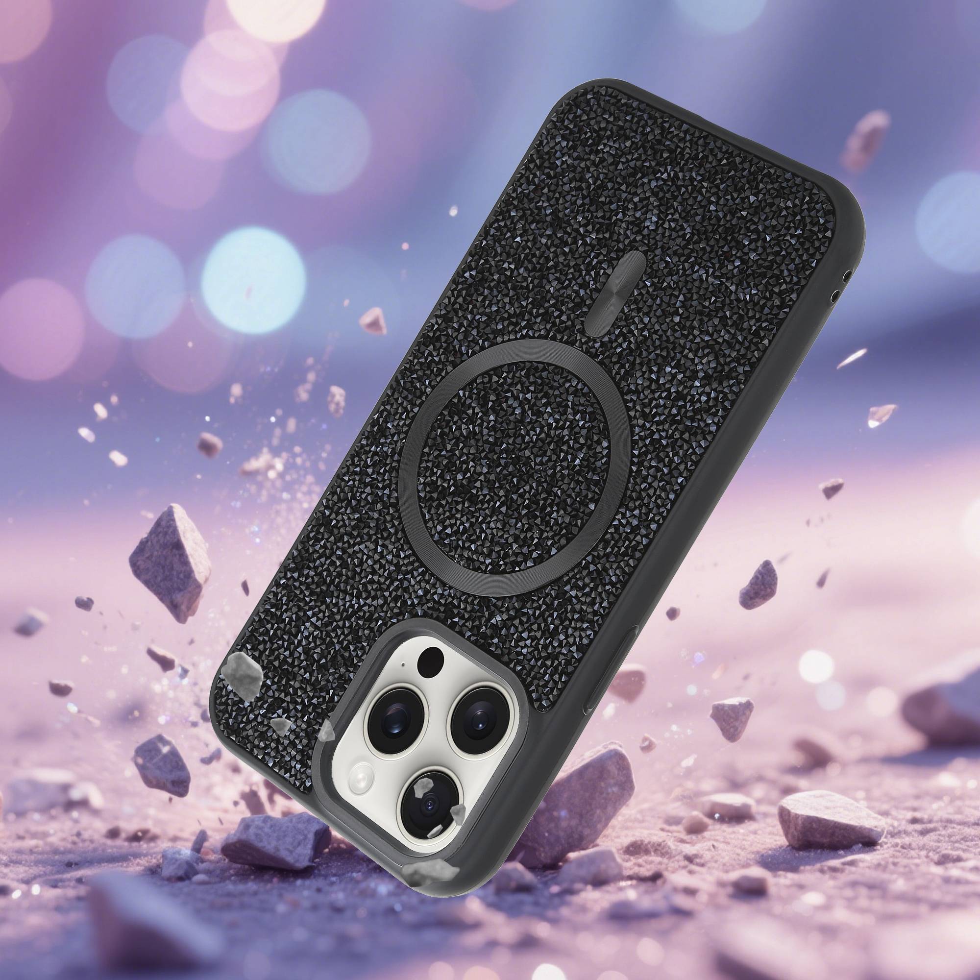 Schutzhülle für iPhone 15 PRO Hülle in Schwarz kompatibel mit MagSafe Case Cover Glitzer Diamant Style-2