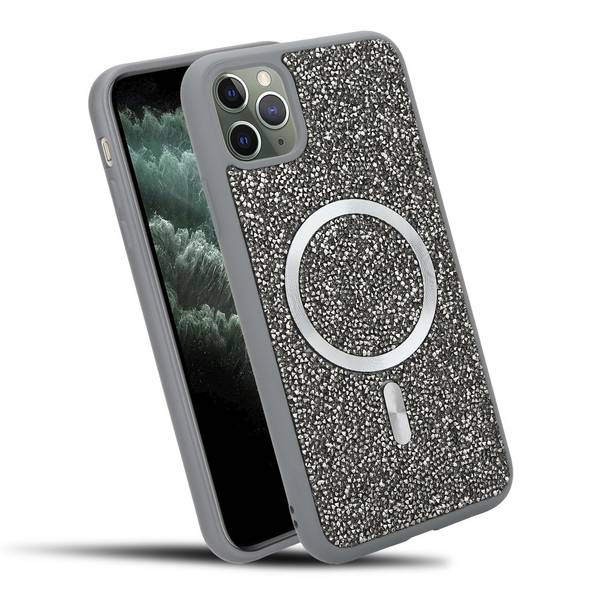 Schutzhülle für iPhone 11 PRO MAX Hülle in Grau kompatibel mit MagSafe Case Cover Glitzer Diamant Style