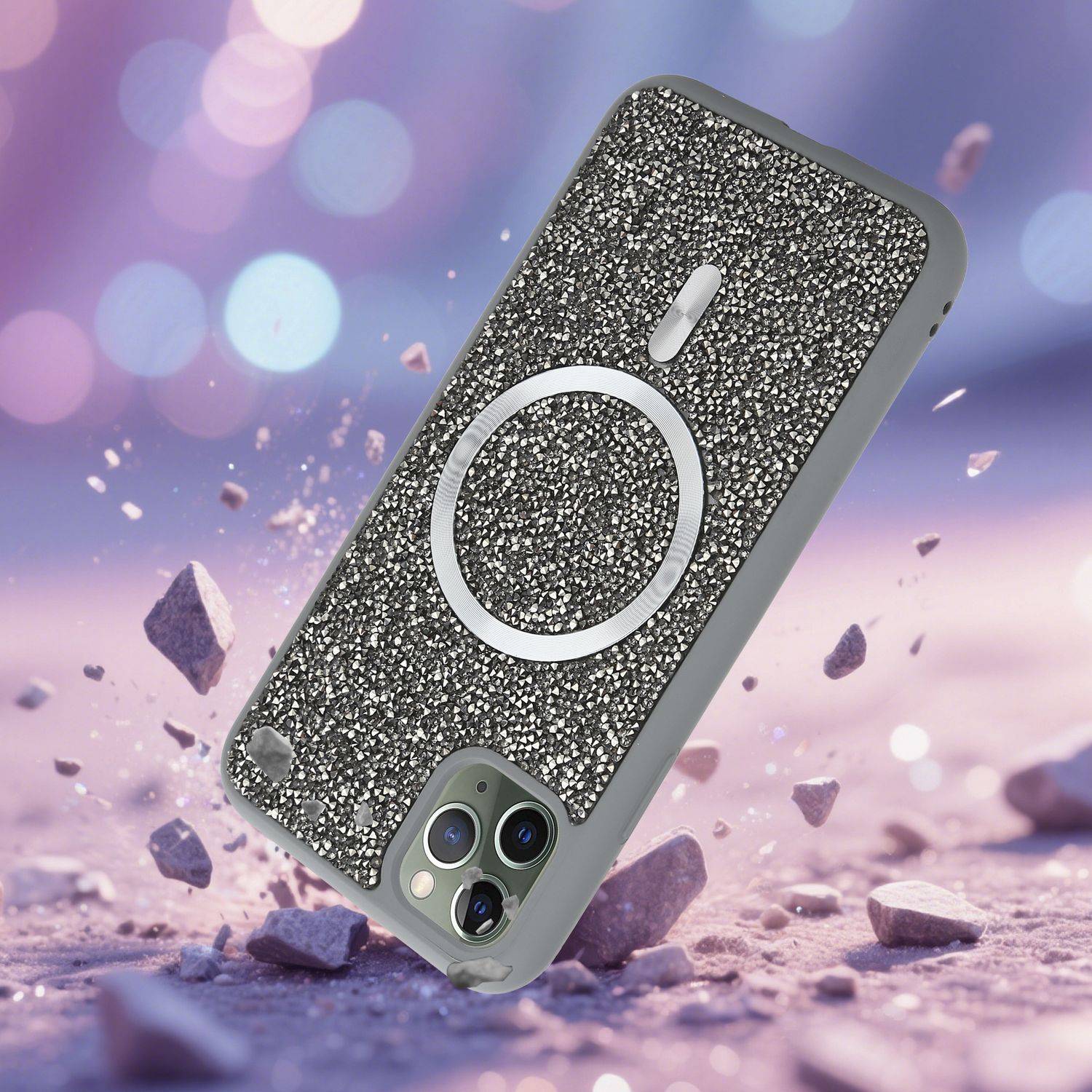 Schutzhülle für iPhone 11 PRO MAX Hülle in Grau kompatibel mit MagSafe Case Cover Glitzer Diamant Style-2