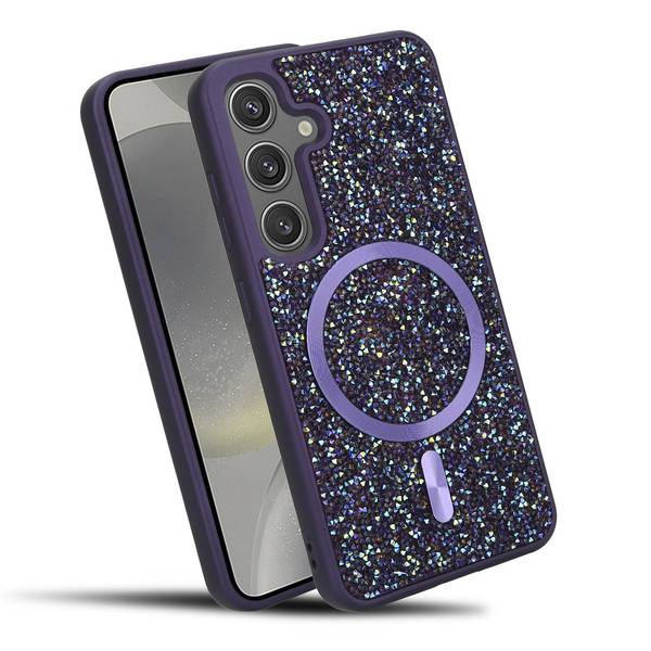 Schutzhülle für Samsung Galaxy S24 Hülle in Lila kompatibel mit MagSafe Case Cover Glitzer Diamant Style