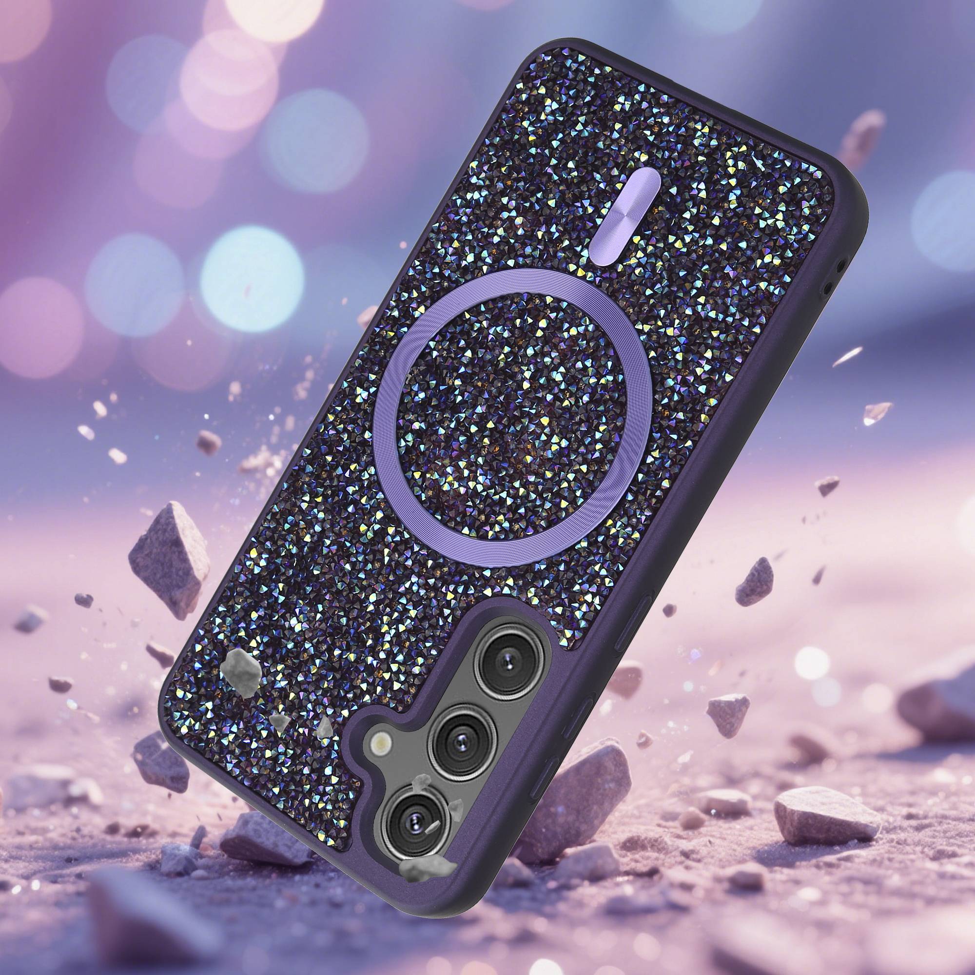 Schutzhülle für Samsung Galaxy S24 Hülle in Lila kompatibel mit MagSafe Case Cover Glitzer Diamant Style-2