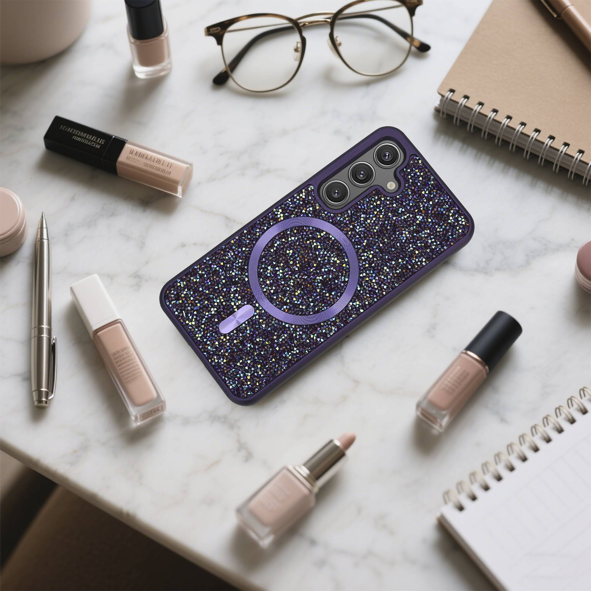 Schutzhülle für Samsung Galaxy S24 Hülle in Lila kompatibel mit MagSafe Case Cover Glitzer Diamant Style-4