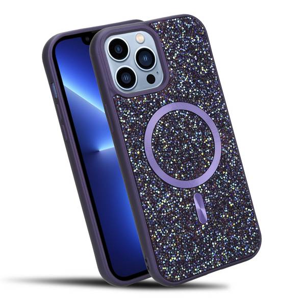 Schutzhülle für iPhone 13 PRO MAX Hülle in Lila kompatibel mit MagSafe Case Cover Glitzer Diamant Style