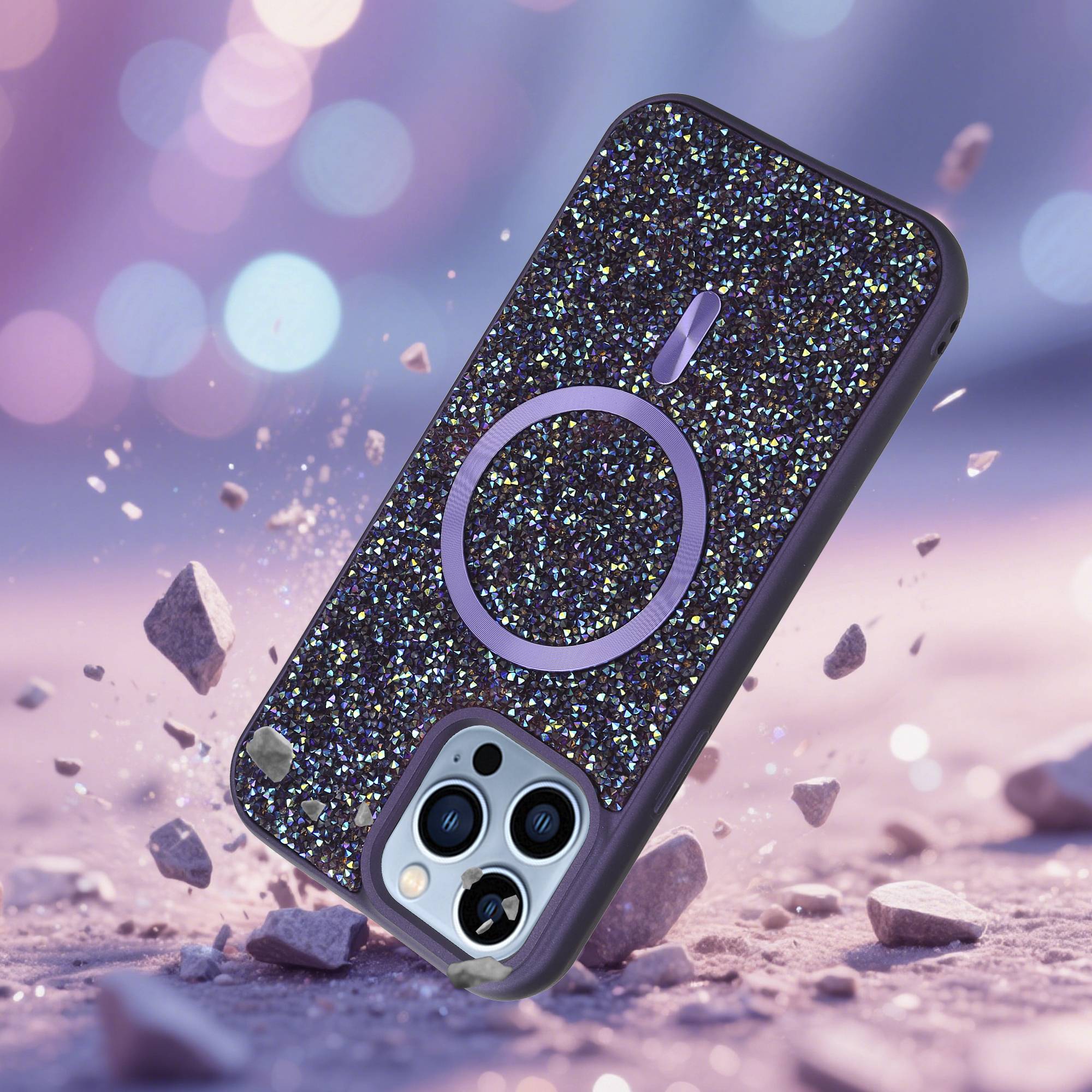 Schutzhülle für iPhone 13 PRO MAX Hülle in Lila kompatibel mit MagSafe Case Cover Glitzer Diamant Style-2