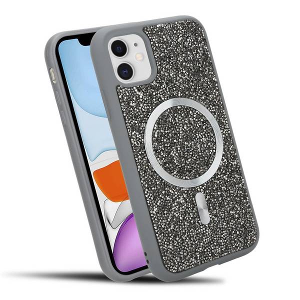 Schutzhülle für iPhone 11 Hülle in Grau kompatibel mit MagSafe Case Cover Glitzer Diamant Style