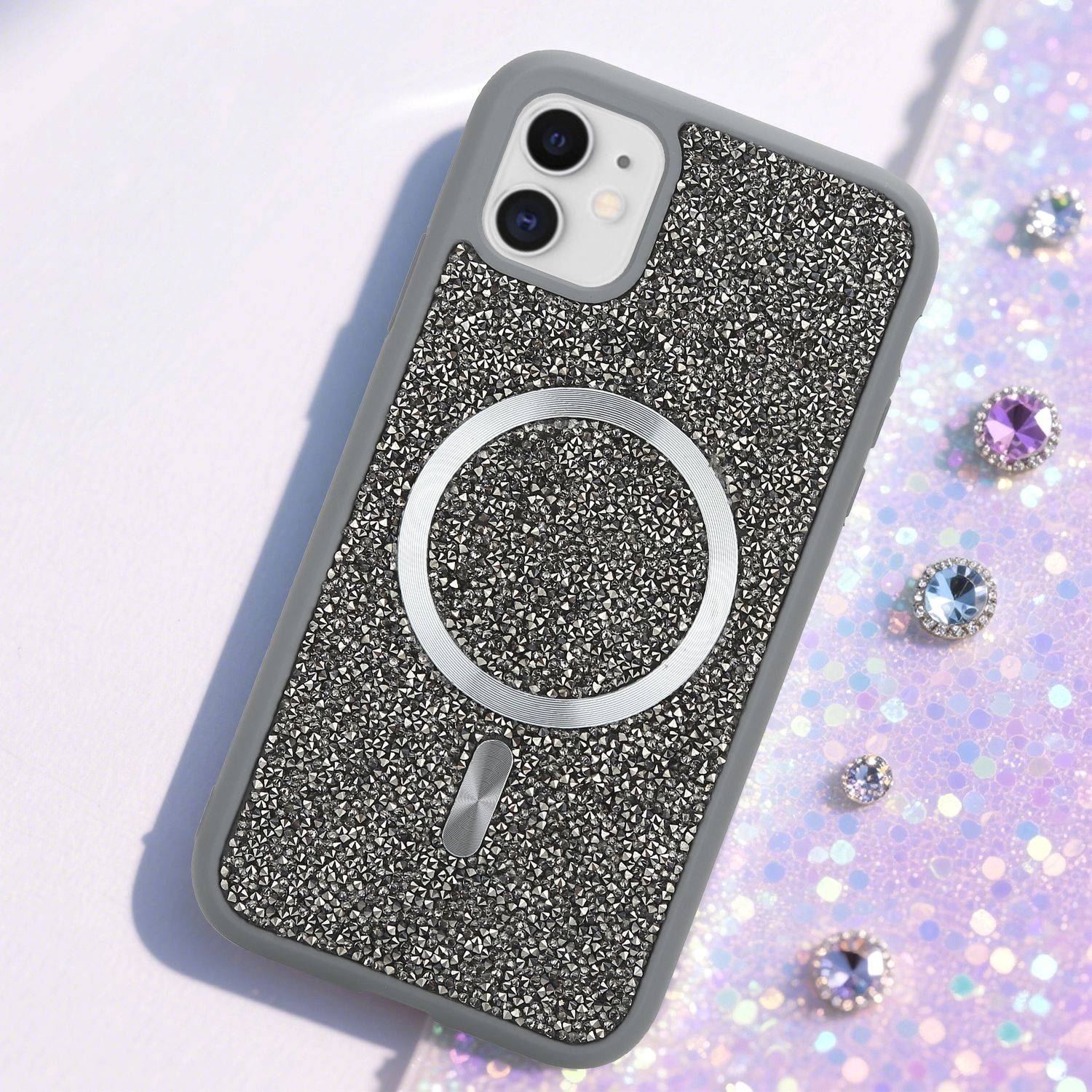 Schutzhülle für iPhone 11 Hülle in Grau kompatibel mit MagSafe Case Cover Glitzer Diamant Style-1