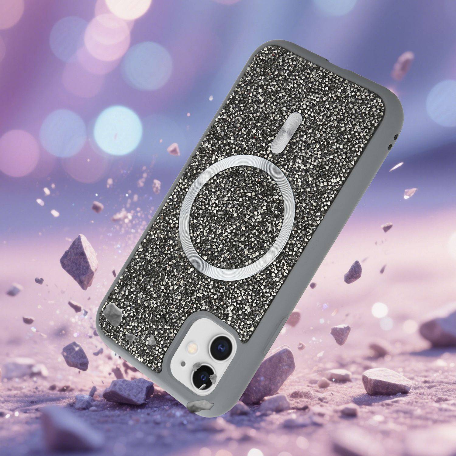 Schutzhülle für iPhone 11 Hülle in Grau kompatibel mit MagSafe Case Cover Glitzer Diamant Style-2