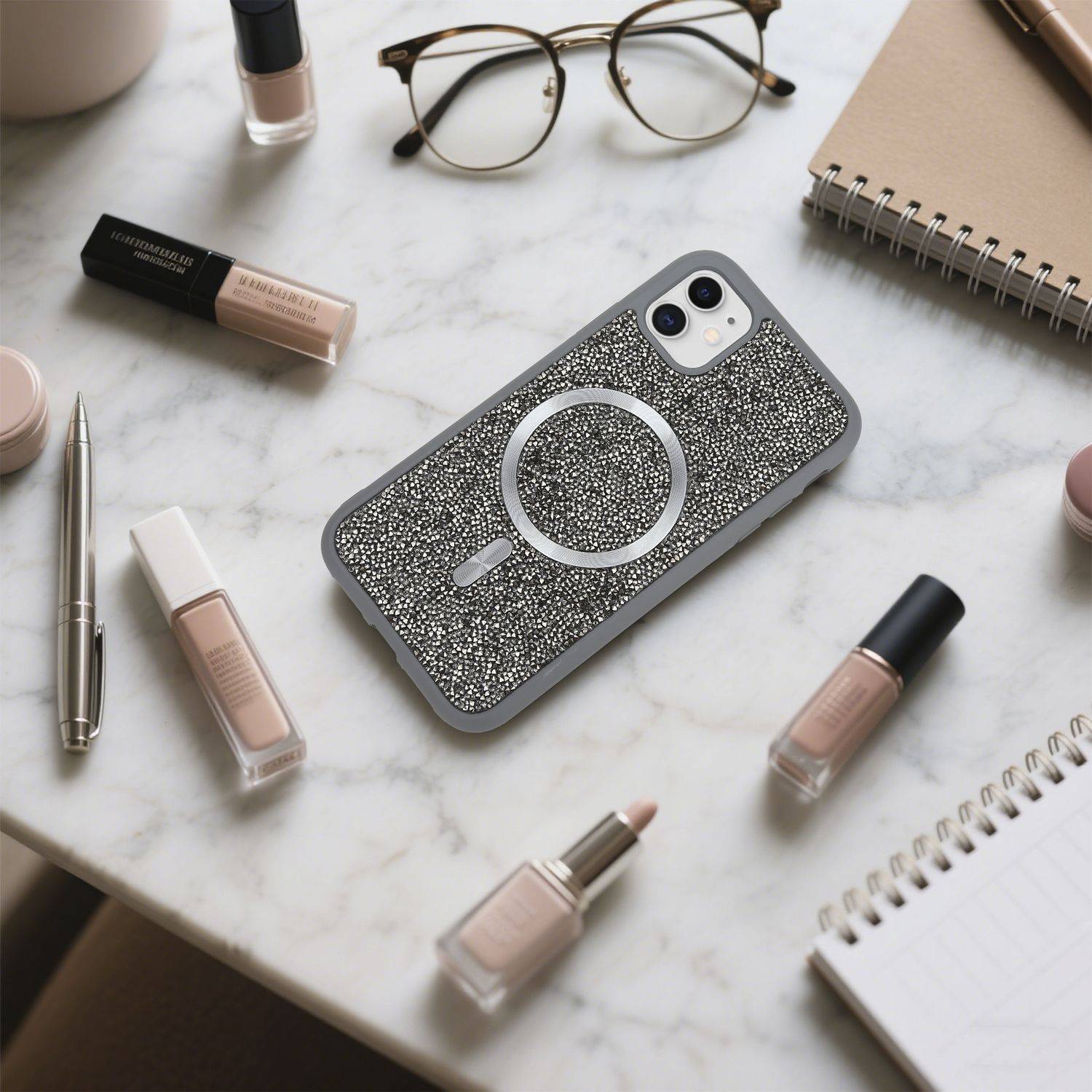 Schutzhülle für iPhone 11 Hülle in Grau kompatibel mit MagSafe Case Cover Glitzer Diamant Style-4