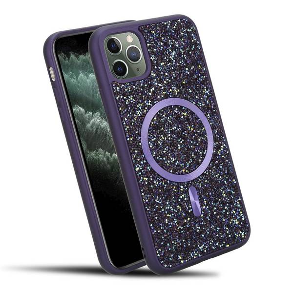 Schutzhülle für iPhone 11 PRO MAX Hülle in Lila kompatibel mit MagSafe Case Cover Glitzer Diamant Style