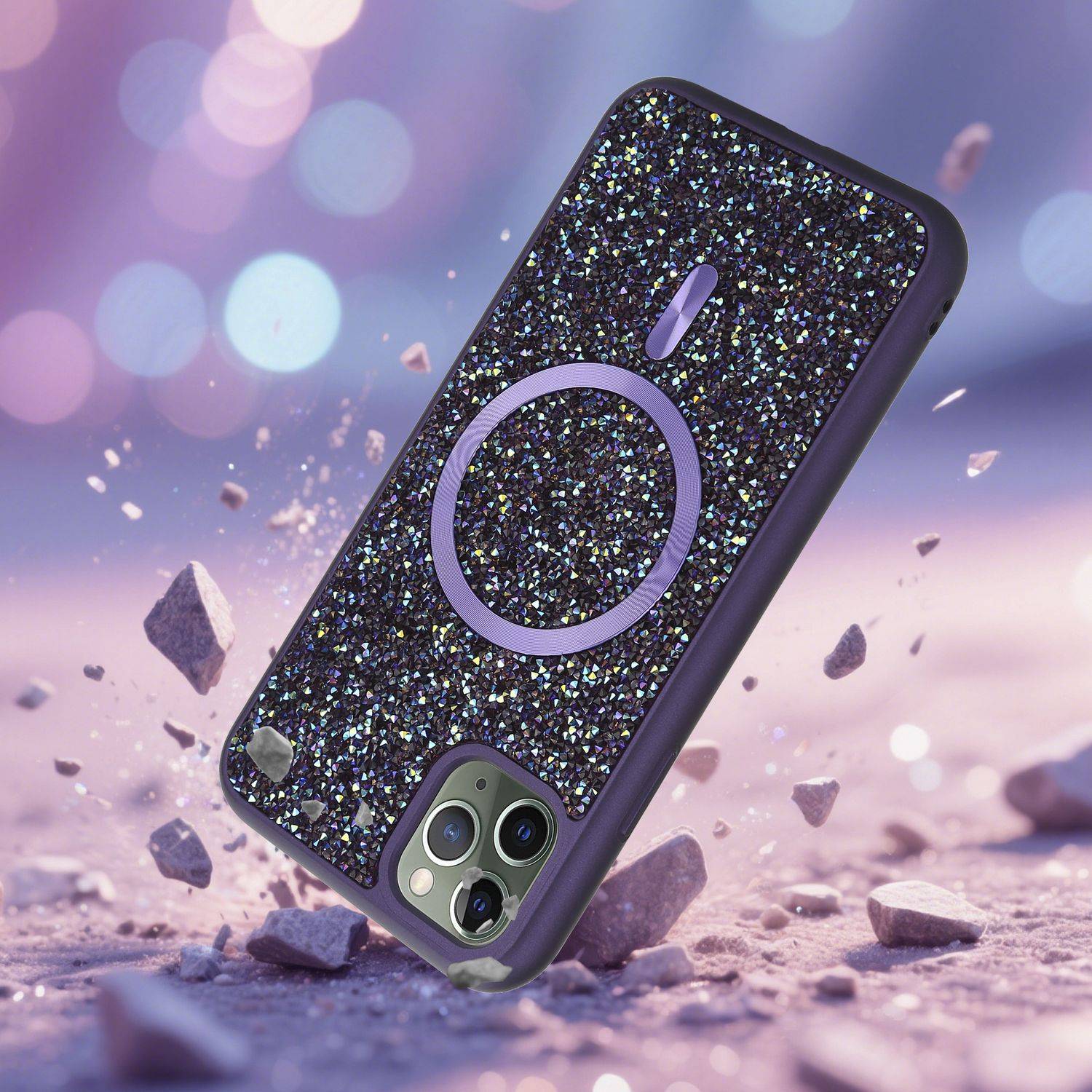 Schutzhülle für iPhone 11 PRO MAX Hülle in Lila kompatibel mit MagSafe Case Cover Glitzer Diamant Style-2