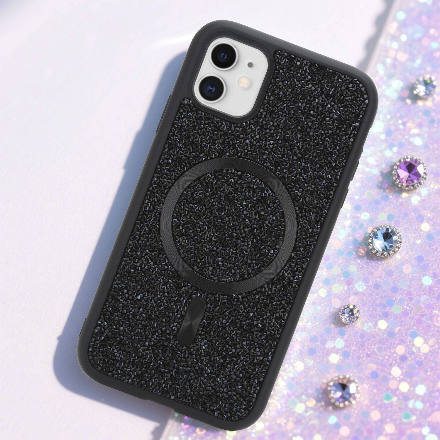 Schutzhülle für iPhone 11 Hülle in Schwarz kompatibel mit MagSafe Case Cover Glitzer Diamant Style-1