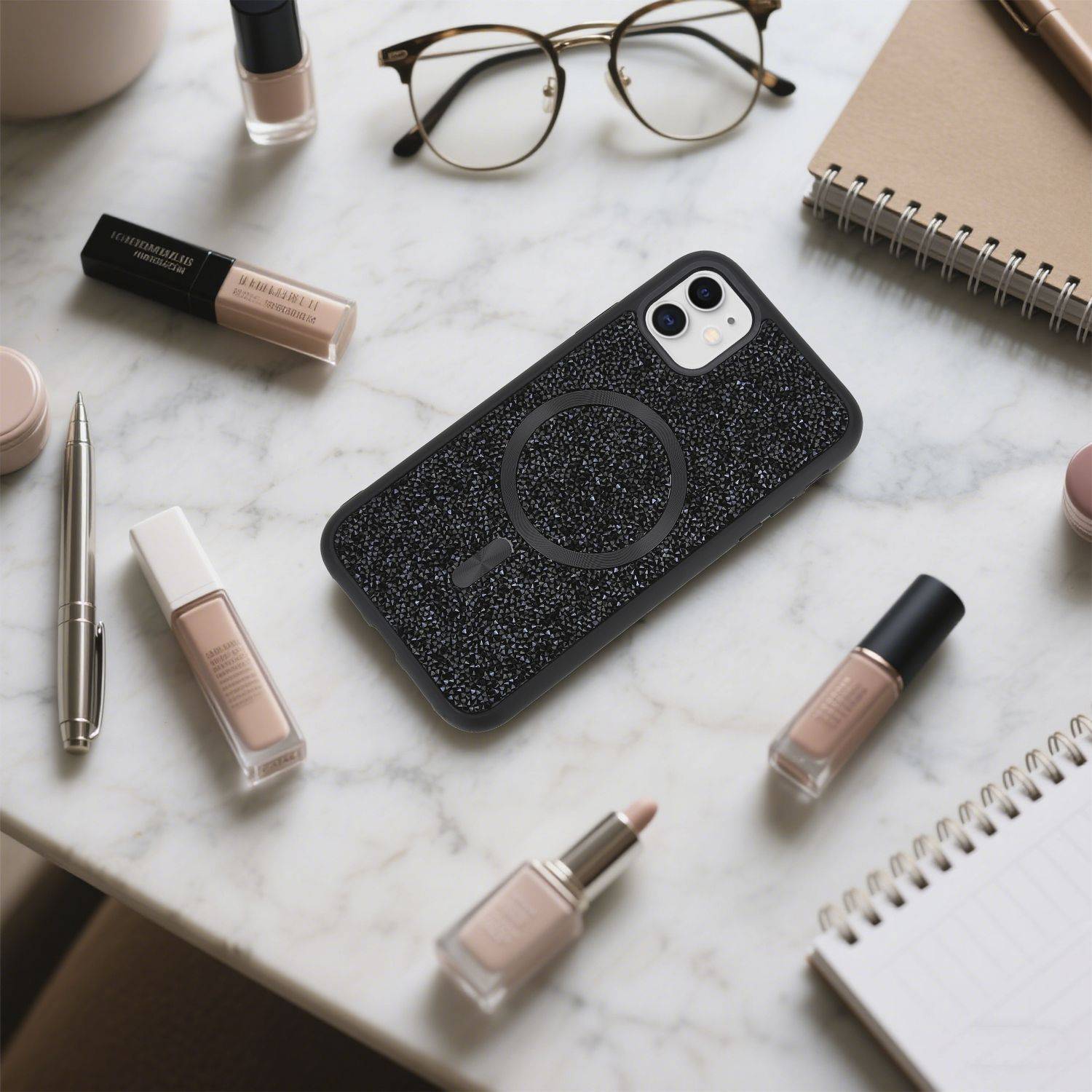 Schutzhülle für iPhone 11 Hülle in Schwarz kompatibel mit MagSafe Case Cover Glitzer Diamant Style-4