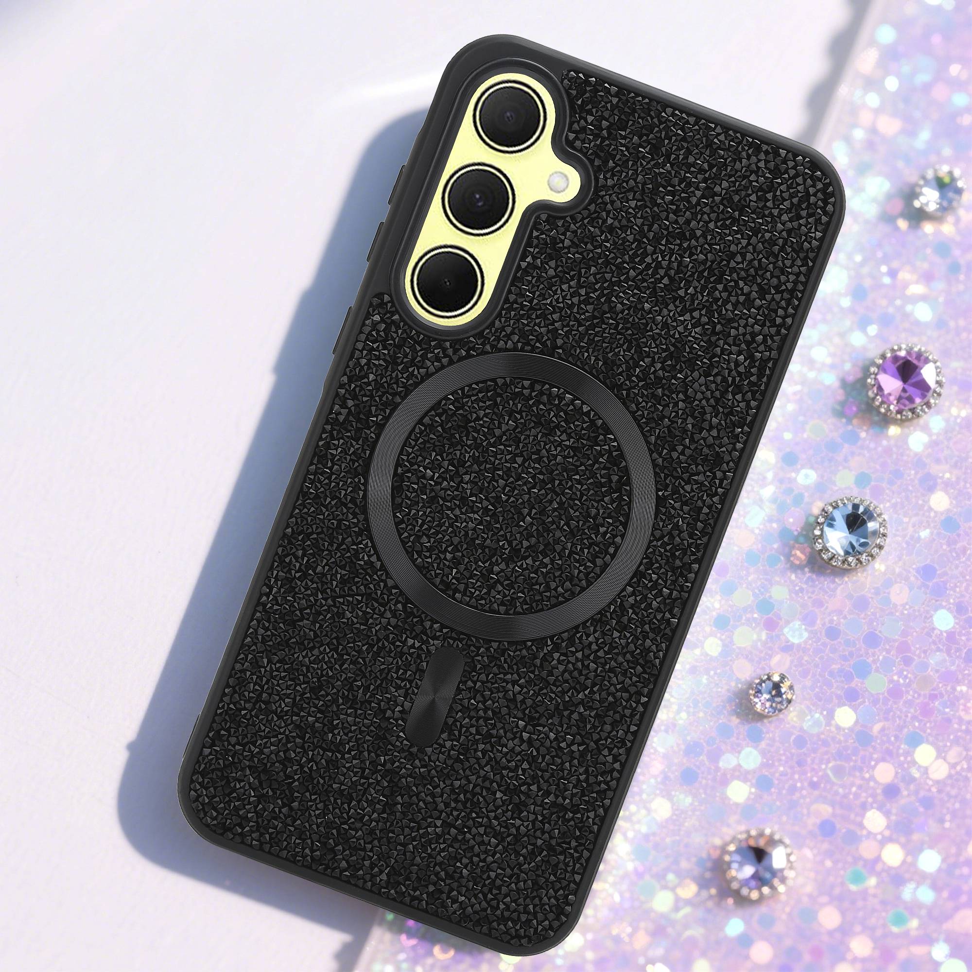 Schutzhülle für Samsung Galaxy A35 5G Hülle in Schwarz kompatibel mit MagSafe Case Cover Glitzer Diamant Style-1