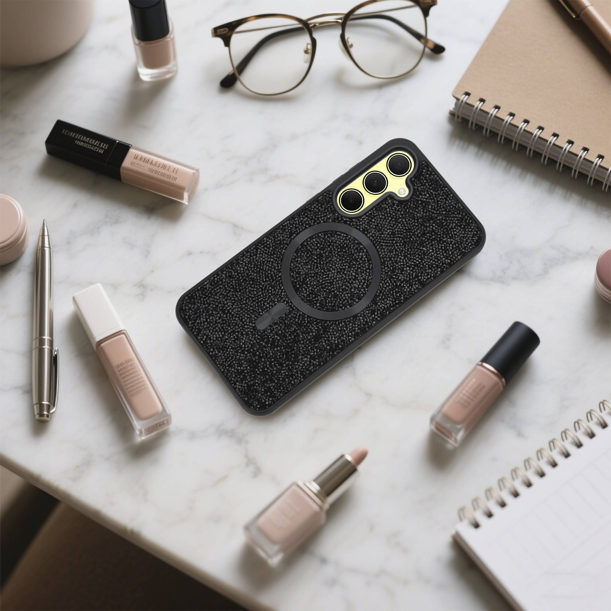 Schutzhülle für Samsung Galaxy A35 5G Hülle in Schwarz kompatibel mit MagSafe Case Cover Glitzer Diamant Style-4