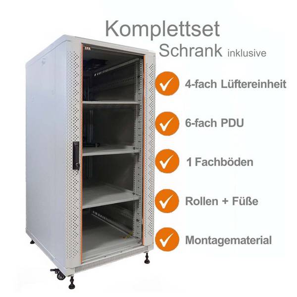 19"-Netzwerkschrank SRK - Komplettset - - BxT 600x600 mm - Sicht-/Vollblechtuer