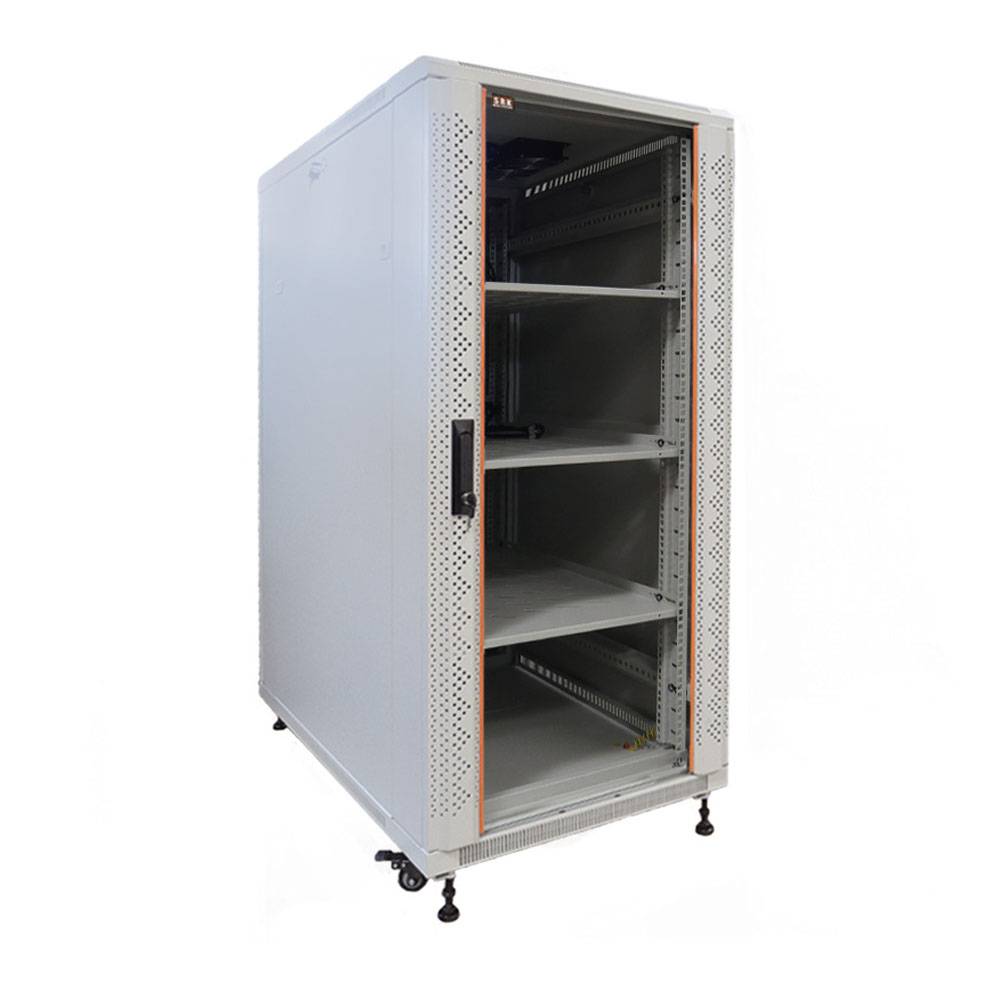 19 Zoll Netzwerkschrank SRK Komplettset 27 HE 600x1000 Sicht-/Vollblechtür Lüfter PDU 2x Fachböden Flatpack Lichtgrau-0