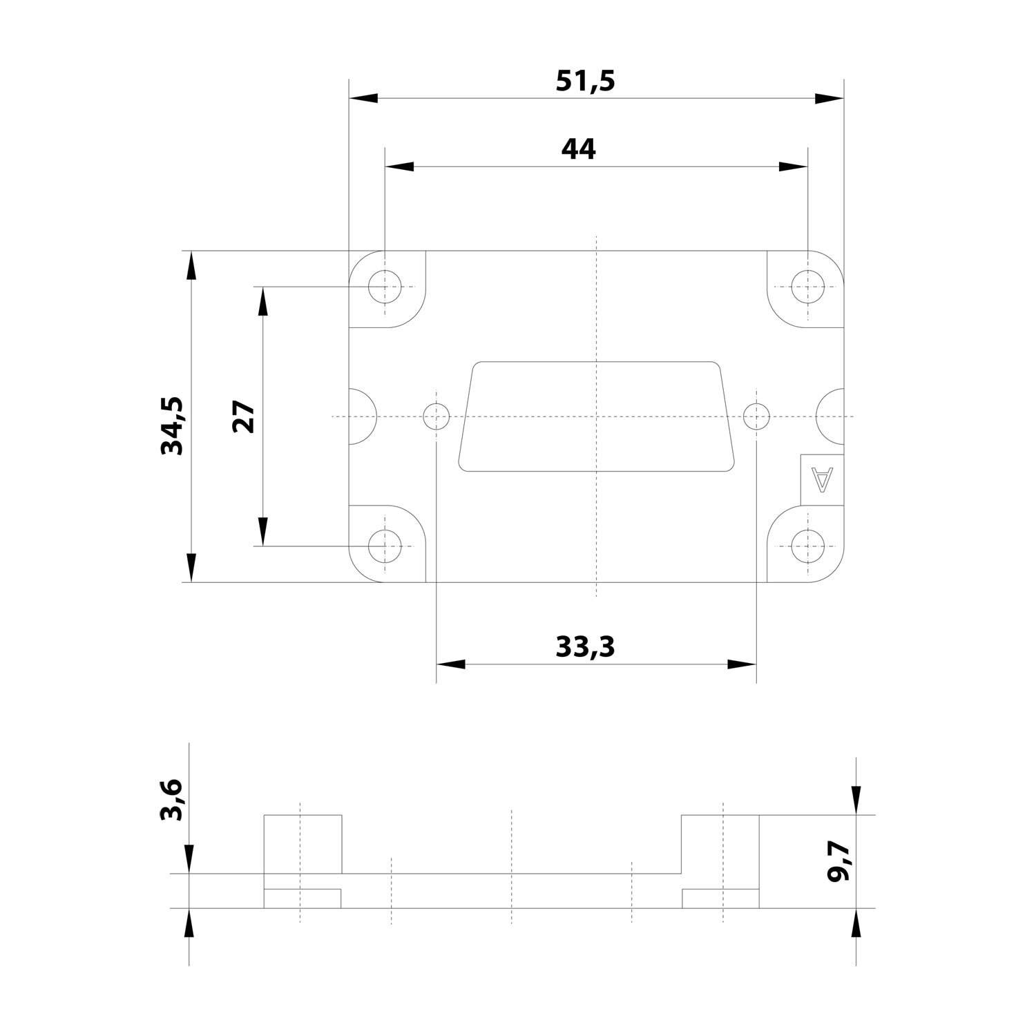 Symbolbild für Adapterplatte Han 10B - D-Sub 25 | HARTING | Serie 43 | Heavy Duty Connector
