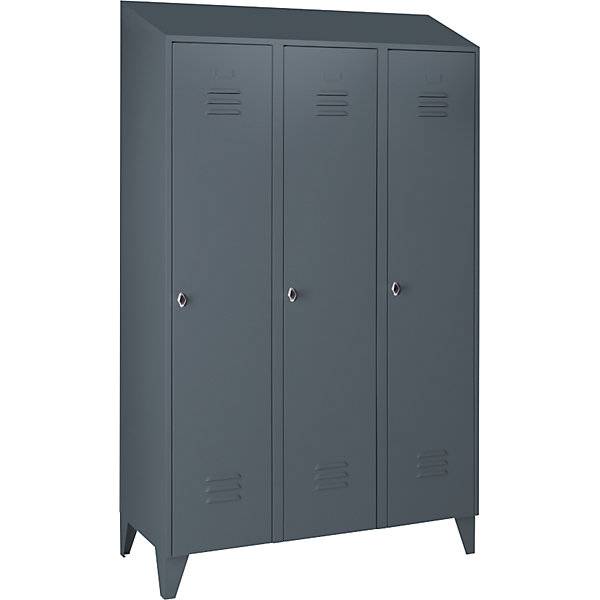 Spind Berlin 2 3 Abteile blaugrau Breite 1200 mm schräge Dachform. 85242049 852420 49
