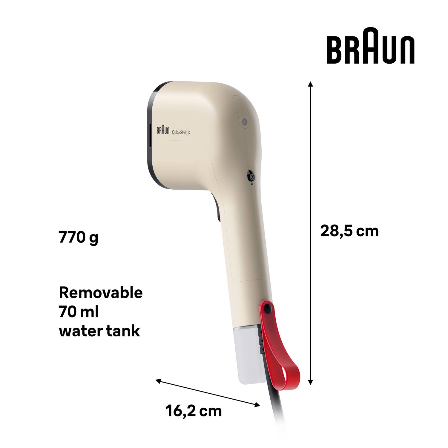 GS 3012, Tragbare Dampfbürste, 0,07 l, 0,5 min, Beige, Tasten, Handschalter-0