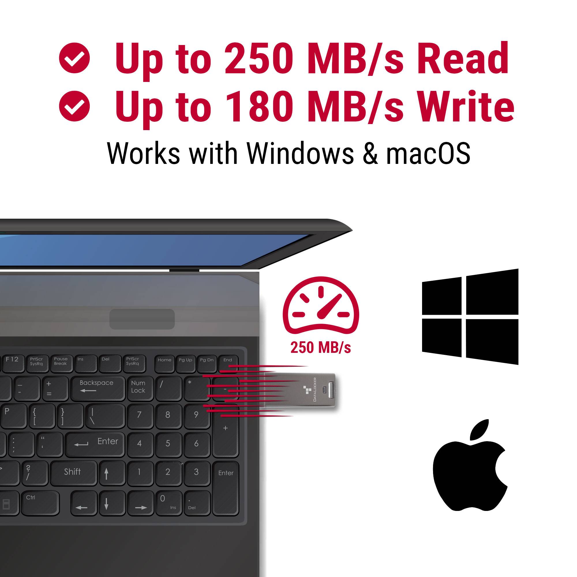 DataLocker DL GO , 64 GB, USB Typ-A, 3.2 Gen 2 (3.1 Gen 2), 160 MB/s, Kappe, Grau-3