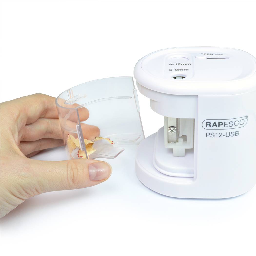 Rapesco PS12-USB, Elektrischer Bleistiftspitzer, Weiß, Kunststoff, Stahl, 1,2 cm, 6 mm-2