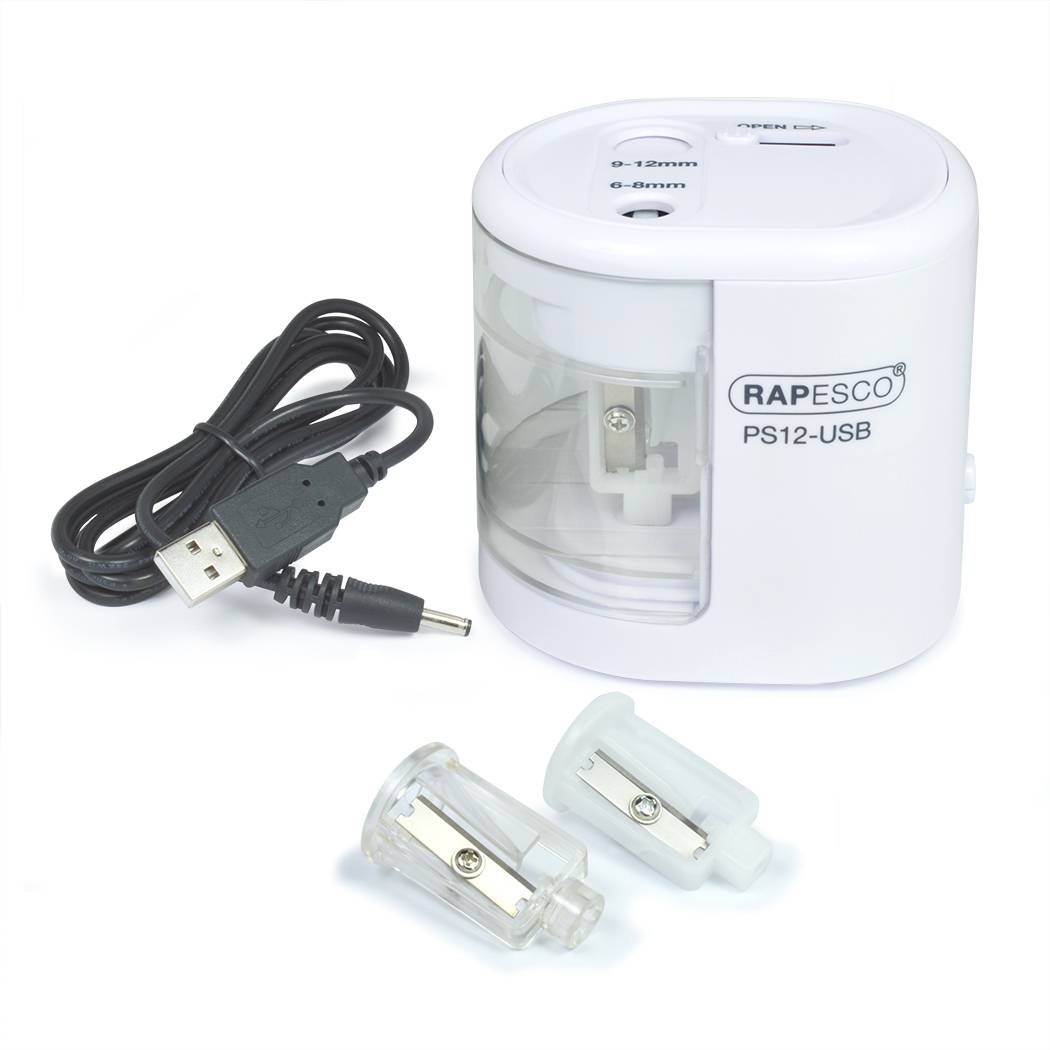 Rapesco PS12-USB, Elektrischer Bleistiftspitzer, Weiß, Kunststoff, Stahl, 1,2 cm, 6 mm-3
