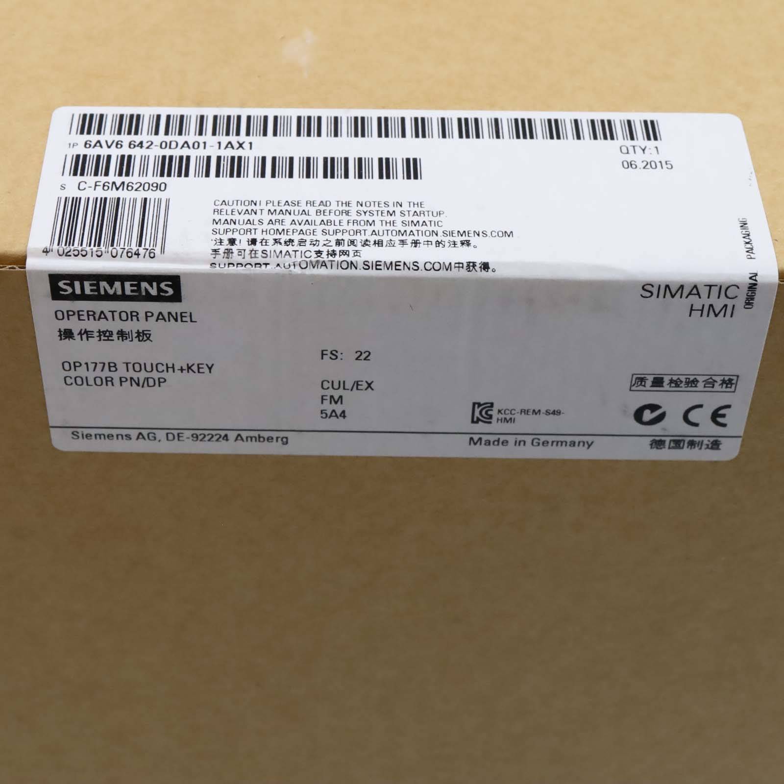 Siemens Simatic Operator Panel OP177B 6AV6 642-0DA01-1AX1 FS:22 SIE-1