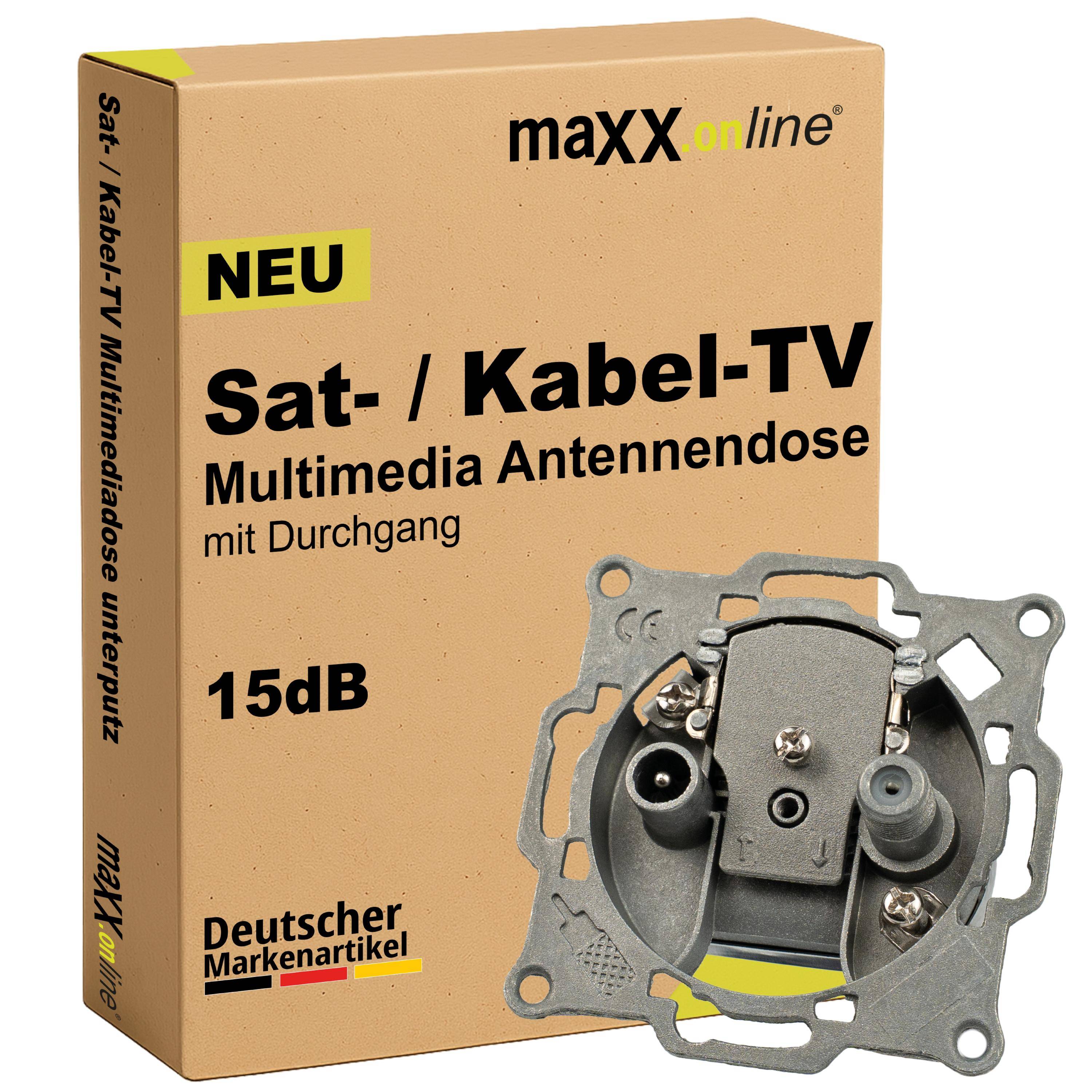 maxx.online Sat-Dose & Multimediadose unterputz, Kabelfernsehen TV Dose, unicable/Einkabel tauglich, 15dB Durchgangsdose-0