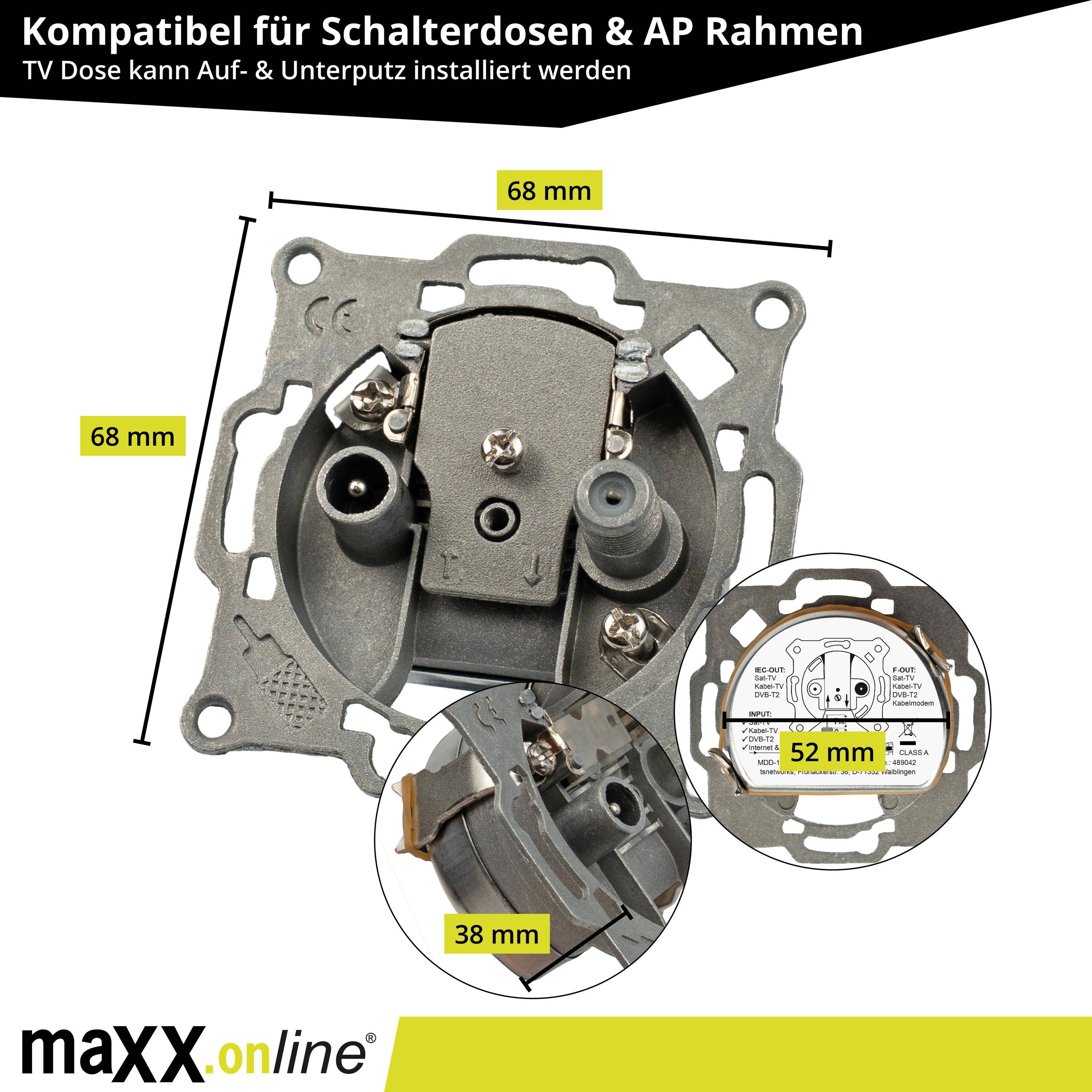 maxx.online Sat-Dose & Multimediadose unterputz, Kabelfernsehen TV Dose, unicable/Einkabel tauglich, 15dB Durchgangsdose-3