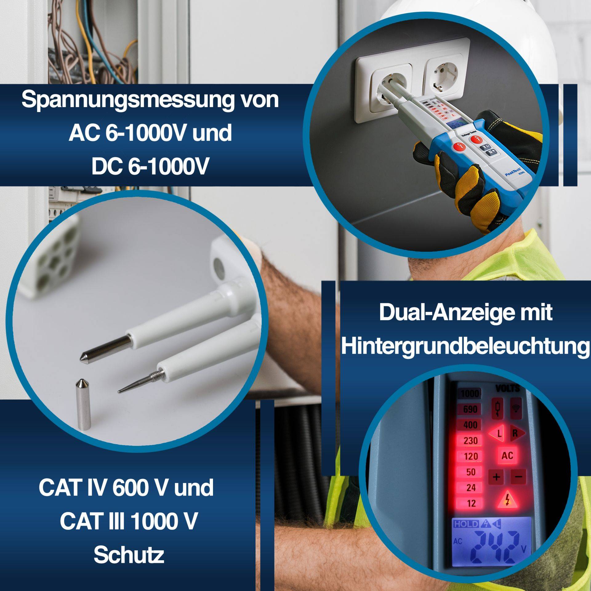 PeakTech P 1096 – Zweipoliger AC/DC-Spannungsprüfer mit LED-Anzeige-4