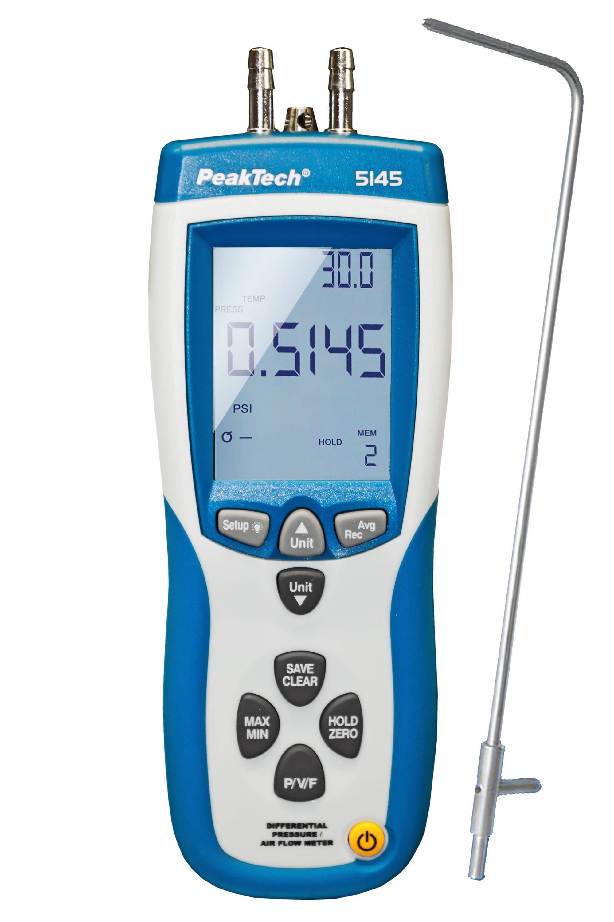 PeakTech P 5145 – Differenzdruck-Messgerät ~ 0 ... 50 mBar ~ mit Luftgeschwindigkeit und USB-0