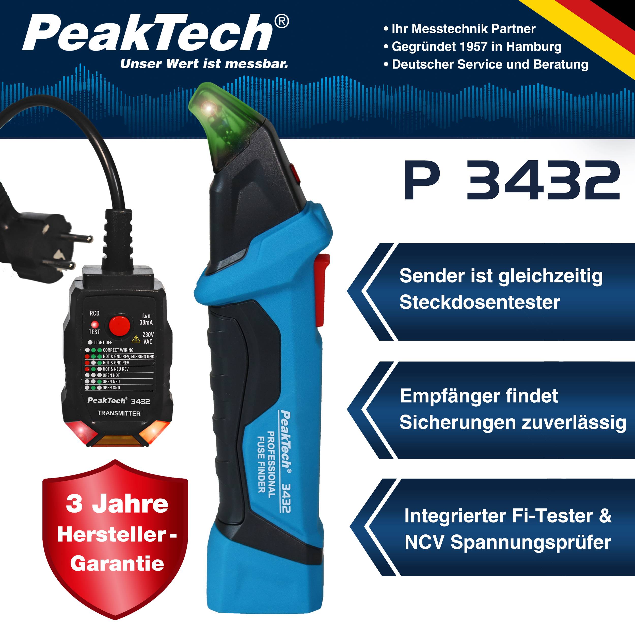 PeakTech P 3432 – Sicherungsfinder / Stromkreisdetektor mit Sender & Empfänger-1